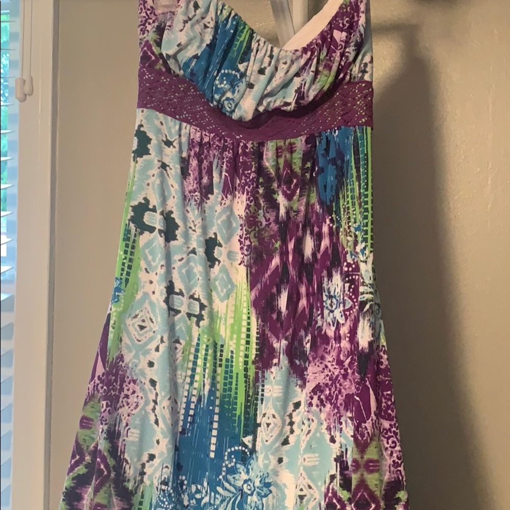 Flowered ankle length strapless dress